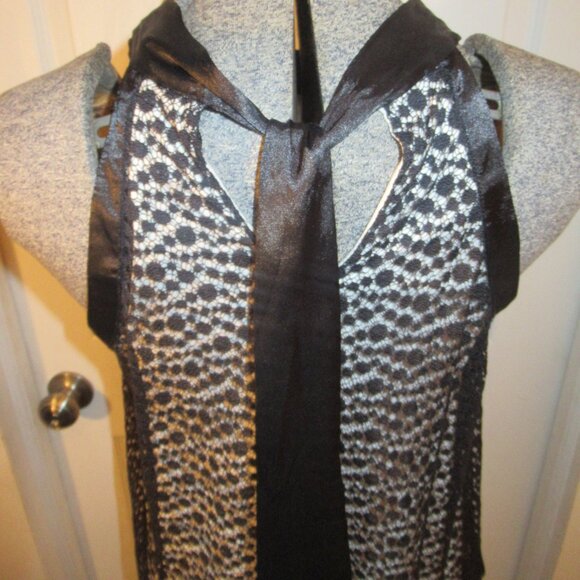 Nicole Miller Black & White Lace Dot Size Small Halter Neck Top Satin Bow Tie - Picture 10 of 14
